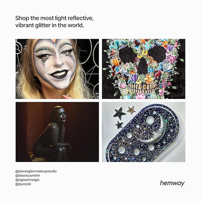 Hemway Premium Glitter Shaker - Black Holographic | 130g Fine Metallic Flake Sequins for Resin & Epoxy Crafts | Craft Supplies for Tumblers, Festival, Art