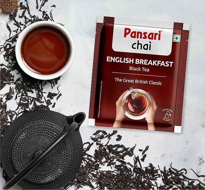 Pansari English Breakfast Tea ??100 Premium Tea Bags Classic Black Tea Blend With Darjeeling Rich Flavour & Medium Strength Perfect Morning Brew 50G Pack