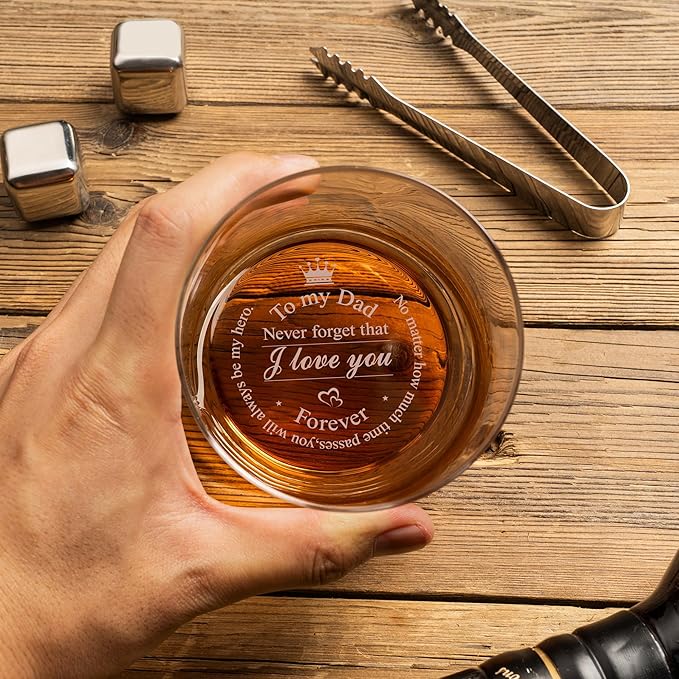 To My Dad - Personalized Whiskey Rocks Glass Father's Day Gift For Husband, Chrismas Birthday Gifts for Dad from Daughter Son, Unique Gifts Ideas for Men