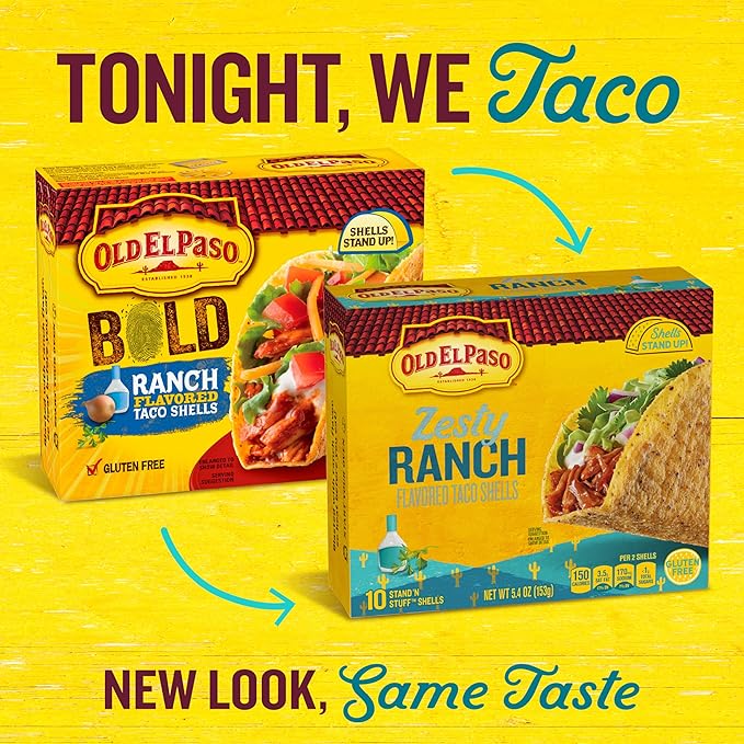 Old El Paso Stand ???Stuff Taco Shells, Zesty Ranch Flavored, Gluten Free Crunchy Corn Taco Shells, 10 Count, 5.4 oz (Pack of 6)