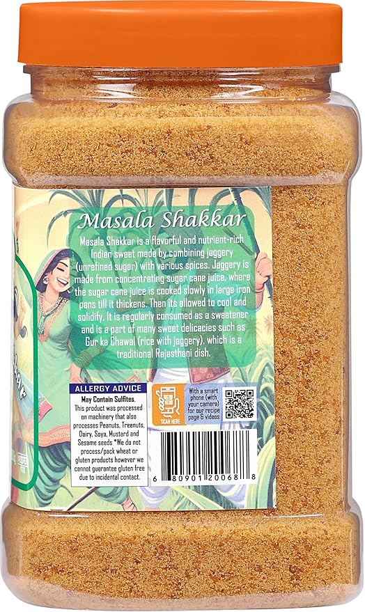 Rani Masala Shakkar (Indian Spiced Jaggery Powder) Unrefined Raw Cane Sugar 17.5oz (1.1lbs) 500g PET Jar ~ Gluten Friendly | Vegan | NON-GMO | Kosher | No Salt or fillers | Indian Product