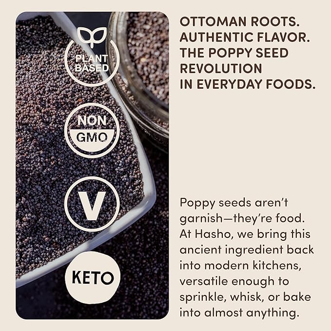 Hasho Whole Poppy Seeds ??Ivory (8 oz) ??Non-GMO, Vegan ??For Baking & Sprinkling