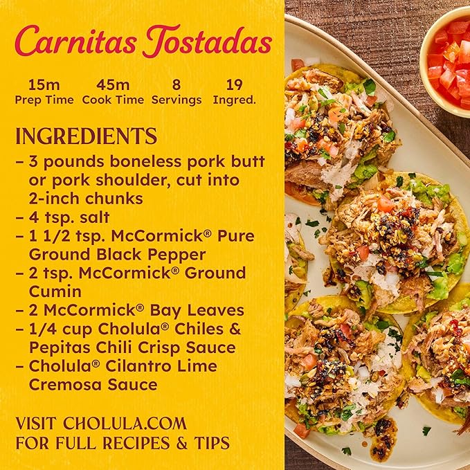 Cholula Chili Crisp Sauce, Chiles & Pepitas, Crunchy Topping for Tacos, Tostadas, Eggs, Pizza and More, 8 oz