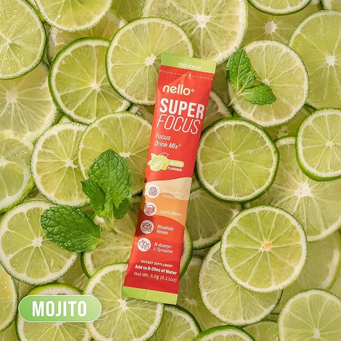 SuperFocus Mojito ??Nootropic Focus Drink Mix, 20 On-The-Go Packets, Alpha GPC, Lion?™s Mane, Rhodiola, Sugar-Free