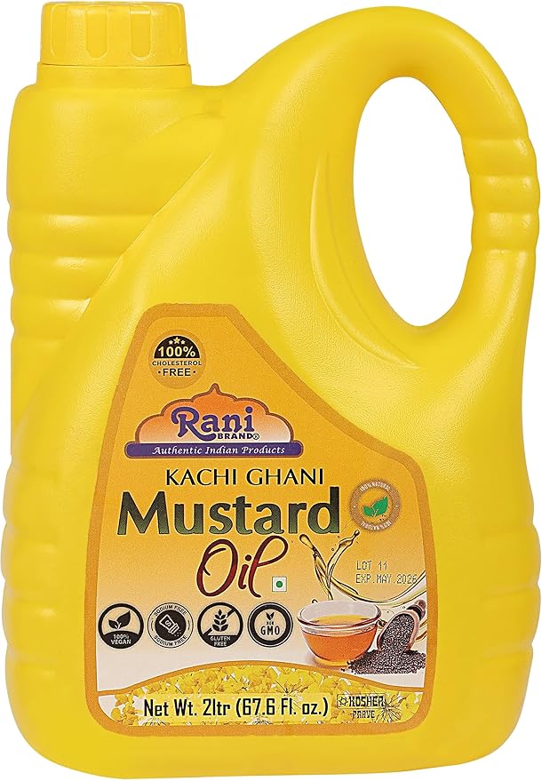 Rani Mustard Oil (Kachi Ghani) 67.6 Ounce (2 Liter) Pack of 6, NON-GMO | Gluten Free | Vegan | 100% Natural | Kosher