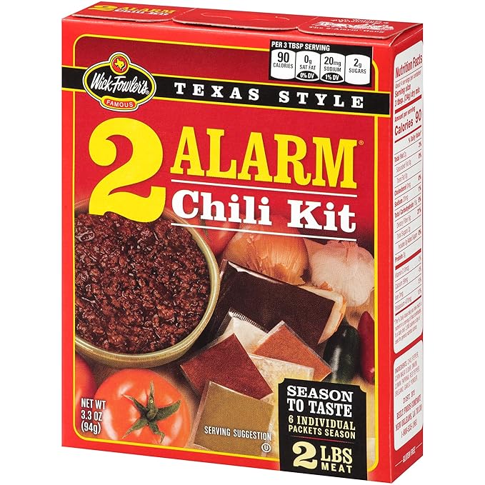 Wick Fowler's 2-Alarm Chili Kit, Texas Style Chili Seasoning Mix with Individual Packs of Spices, 3.3oz Box (Pack of 8)