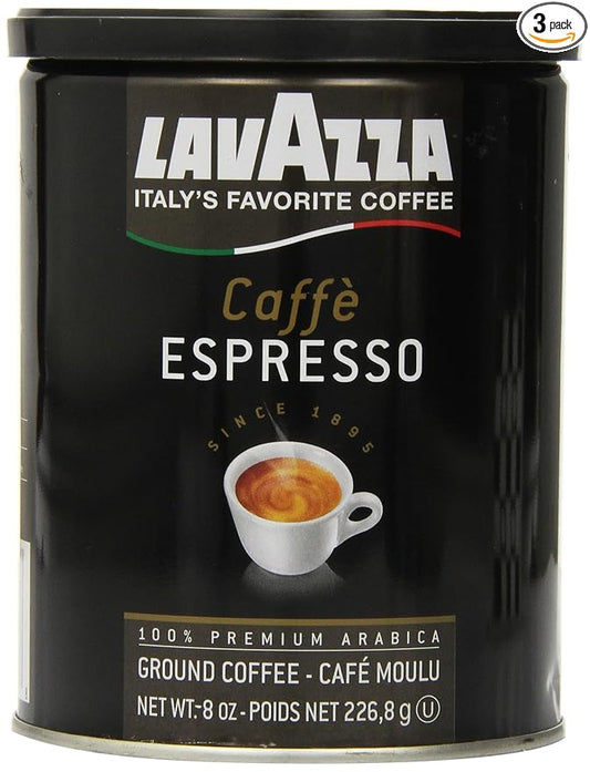 Lavazza Caffe Espresso Ground Coffee, 8-Ounce Cans (Pack of 3)