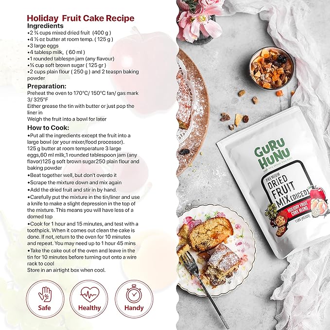 GURU HUNU Dried Fruit Mix, From Mediterranean, Healthy Snacks, No Sugar Added, Chemical Free, Diced and Dehydrated Fruit Medley For Cake, Snacks For Trail or Oatmeal, Ever day Use, Trail Mix (2lb)
