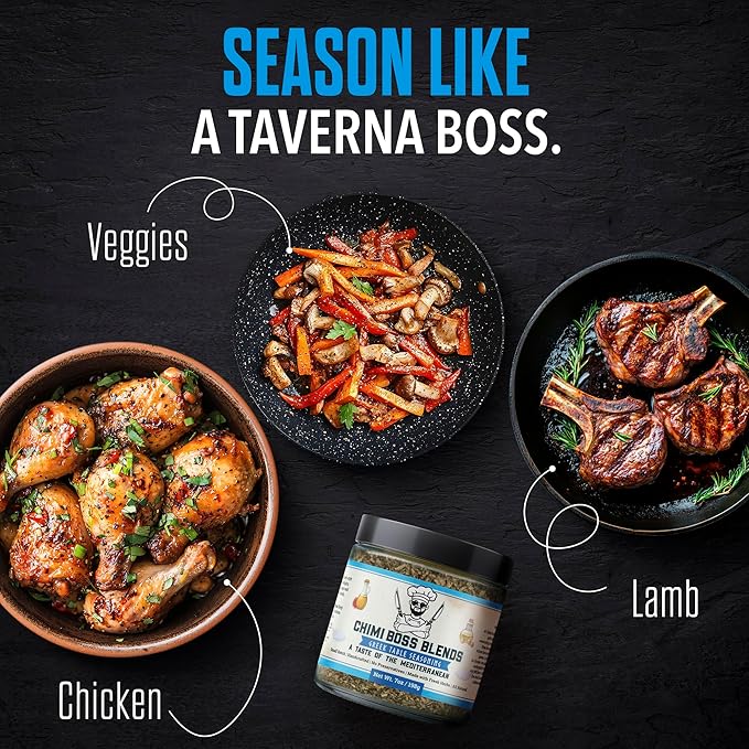 Chimi Boss Greek Table Seasoning, 7oz of Zest ??All-Purpose Mediterranean Herb Blend for Chicken, Veggies, Lamb, Fish and More ??All Natural Bold Greek Flavor Spice Rub