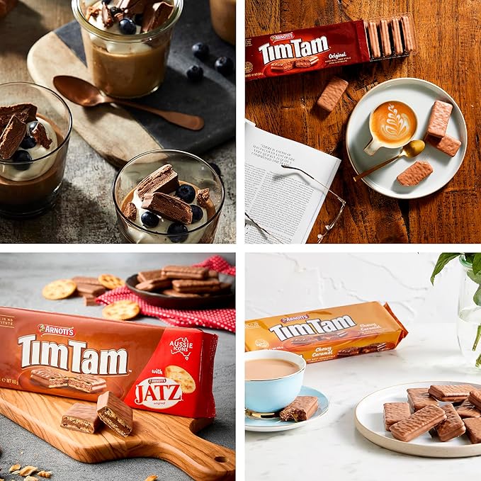 Tim Tam Variety Pack: Original, Double Chocolate, Chewy Caramel & Jatz - Authentic Australian Biscuit Gift Set
