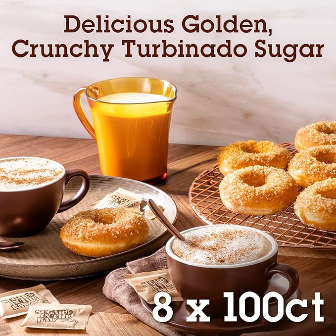 Sugar In The Raw Turbinado Cane Sugar Packets, 100 Ct Box, 8 Pack, Pure, All-Natural Turbinado Sugar, Non-GMO Project Verified, Kosher, Vegan and Gluten Free
