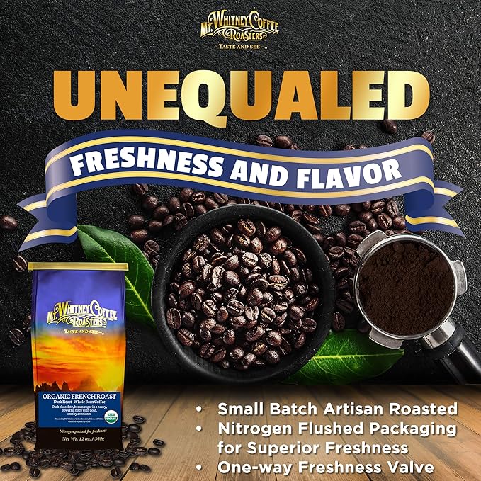 Mt. Whitney Organic French Roast, Dark Roast, Low Acid Coffee (Whole Bean, 12 Oz)