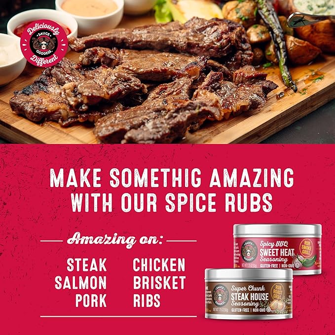 Sauce Goddess - BBQ Sweet Heat & Super Chunk Steakhouse Rub - Spicy-Sweet, Savory, Gluten-Free, No MSG, No Sugar ??2-Pack (1.75oz each)