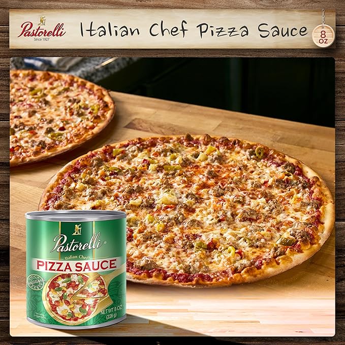 Pastorelli Pizza Sauce, Original Authentic Italian Pizza Sauce with Extra Virgin Olive Oil and Pecorino Romano Cheese Shredded, Since 1952 Family Pizza Sauce Recipe, 8 Ounce, 6-Pack