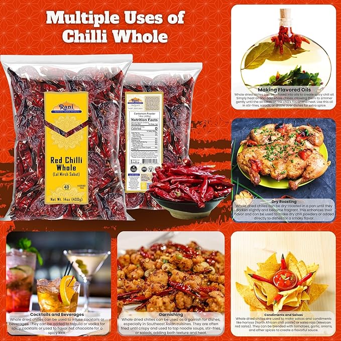 Rani Chilli Whole (Lal Mirch Sabut) 14oz (400g) ~ All Natural | Vegan | No Colors | Gluten Friendly | NON-GMO | Kosher