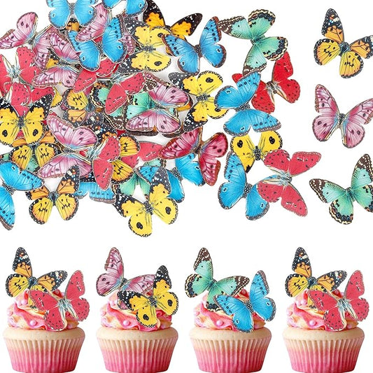 40 Pack Edible Butterfly Cake Decorations, Colorful Cupcake Toppers for Birthday & Wedding Parties