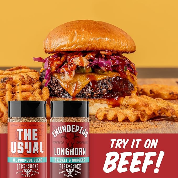 Fire & Smoke Society Essential Grill Variety Pack | BBQ Rubs and Seasonings, Grilling Gifts for Fathers Day, Mens Gifts | Steak Seasoning, Chicken, Burgers, Pulled Pork | Large Spices Set (8-Pack)