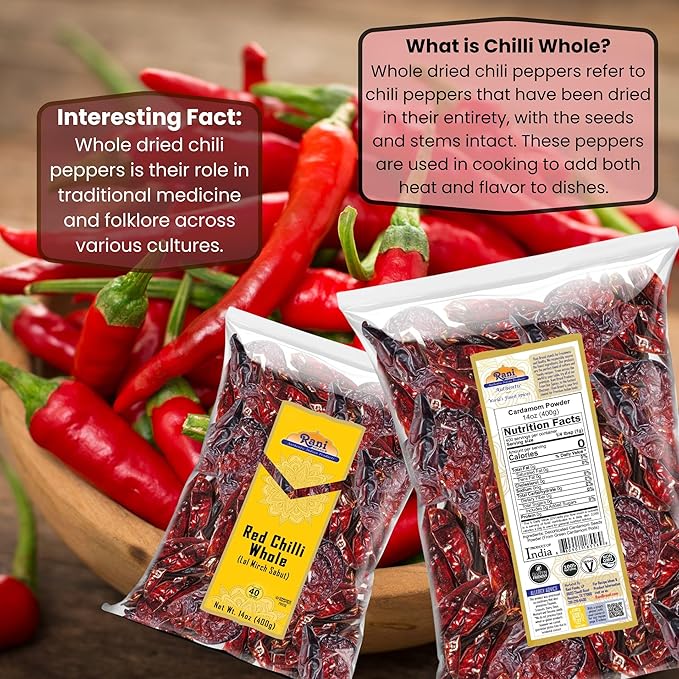 Rani Chilli Whole (Lal Mirch Sabut) 14oz (400g) ~ All Natural | Vegan | No Colors | Gluten Friendly | NON-GMO | Kosher