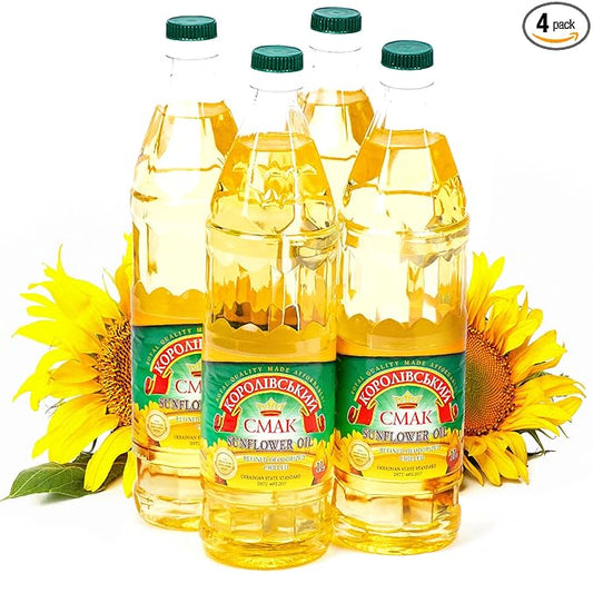 Refined Sunflower Oil, 1 Gal (4 x 1L), Premium Imported Ukrainian Cooking Oil, NON GMO, Halal & Kosher Certified, Neutral Oil for Frying & Salad