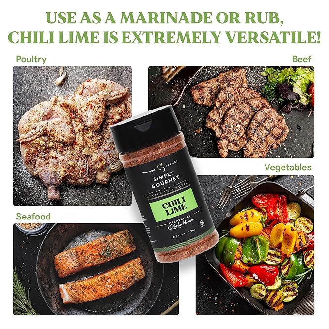 Chili Lime Seasoning ??Zesty, Tangy Spice Blend with Garlic & Citrus for Chicken, Seafood, Roasted Vegatables, and More ??Sugar-Free, Gluten-Free ??Recipe in a Bottle ??5.7 oz