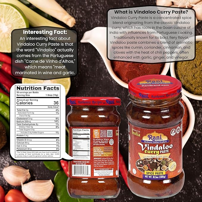 Rani Vindaloo Curry Cooking Spice Paste, Hot! 10.5oz (300g) Glass Jar ~ No Colors | All Natural | NON-GMO | Vegan | Kosher | Gluten Free | Indian Origin