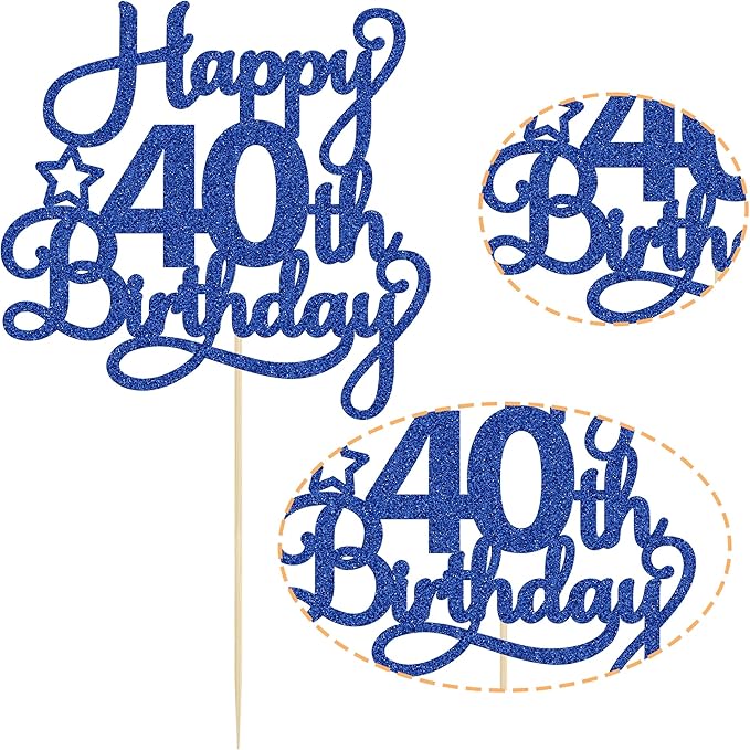 1 Pack Happy 40th Birthday Cake Topper Blue Glitter 40 & Fabulous Cheers to 40 Years Old 40th Birthday Cake Pick for Celebrating 40th Birthday Anniversary Party Cake Decorations Supplies