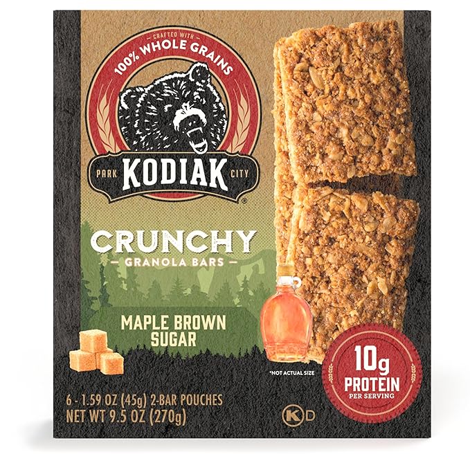 Kodiak Cakes Protein Crunchy Granola Bar, Maple Brown Sugar, (Pack of 12 Boxes)
