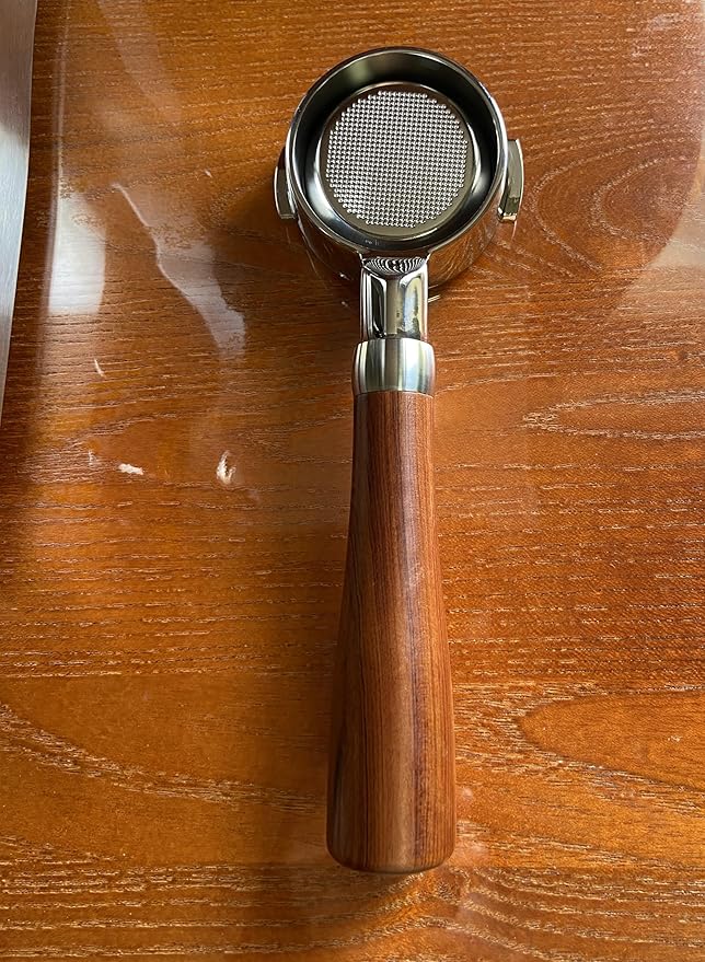 58mm Bottomless Portafilter Fits E61 Grouphead Espresso Machine Stainless Steel Naked Portafilter Along with Espresso Filter Basket Coffee Bottomless Handle-Wooden