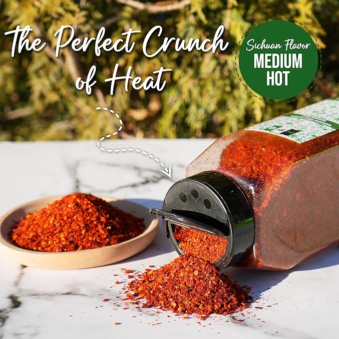 NPG Authentic Sichuan Chili Flakes 1LB 16 Ounces, Medium Hot, Szechuan Crushed Red Pepper Flakes