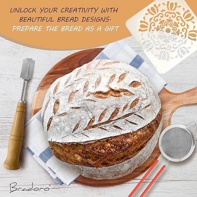 Banneton Bread Proofing Basket Set, 10 Inch Oval & 10 Inch Round Whicker Bread Proofing Baskets with Sourdough Bread Baking Supplies, Bread Making Kit Decorators Edition