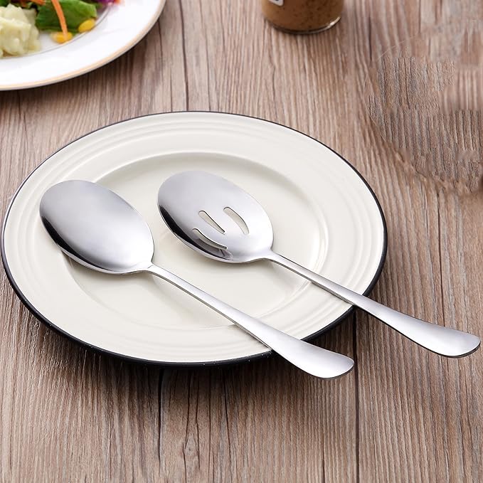 6 Pieces Serving Spoons Set, 8.7 Inch, Includes 3 Serving Spoons and 3 Slotted Spoons, Large Stainless Steel Buffet Banquet Utensils Cutlery Set for Home, Kitchen