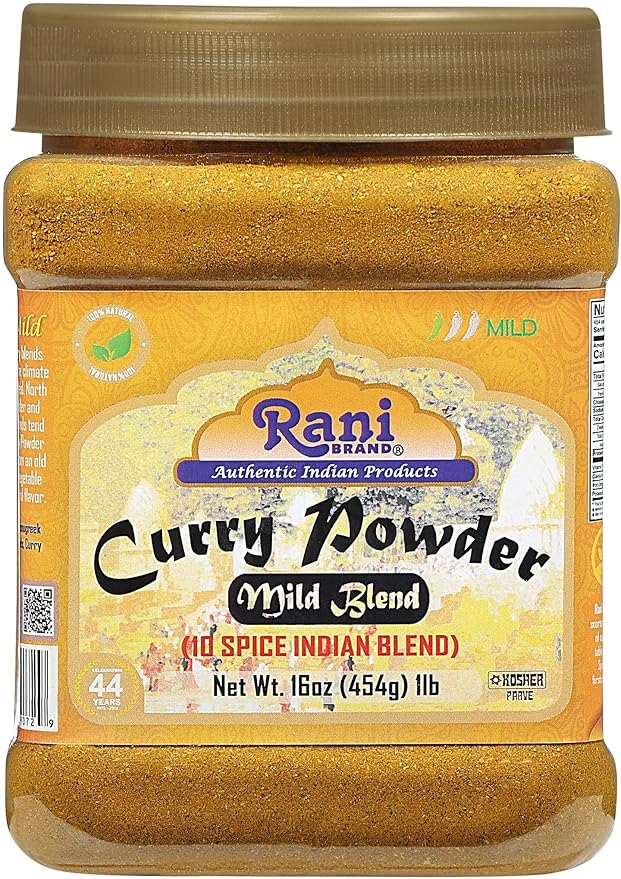 Rani Curry Powder Mild (10-Spice Authentic Indian Blend) 16oz (1lb) 454g PET Jar, Pack of 6 ~ All Natural | Salt-Free | NO Chili or Peppers | Vegan | Gluten Friendly | NON-GMO | Kosher | Indian Origin