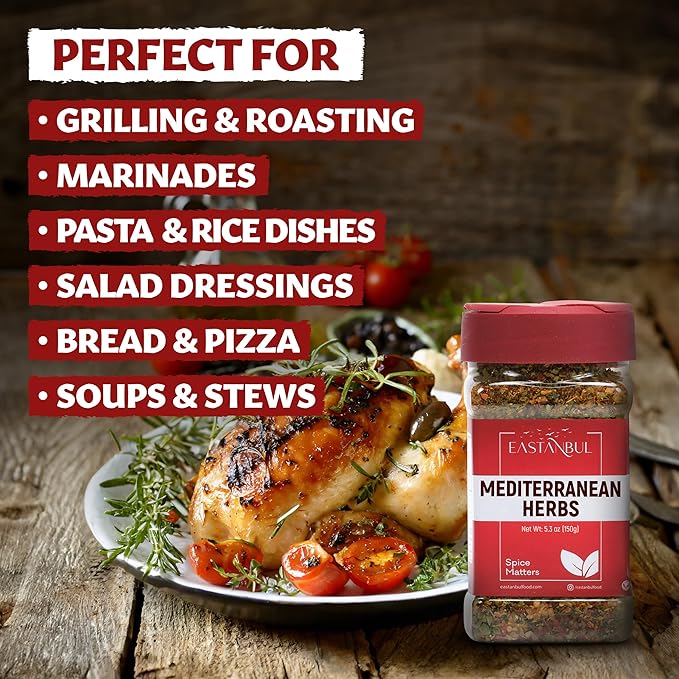 Eastanbul Mediterranean Seasoning, 5.29oz, Mediterranean Spice Blend, Herb & Salt Blend, Spiced Sea Salt and Herb Seasoning For Food, No Filler, No MSG, Vegan, Gluten Free