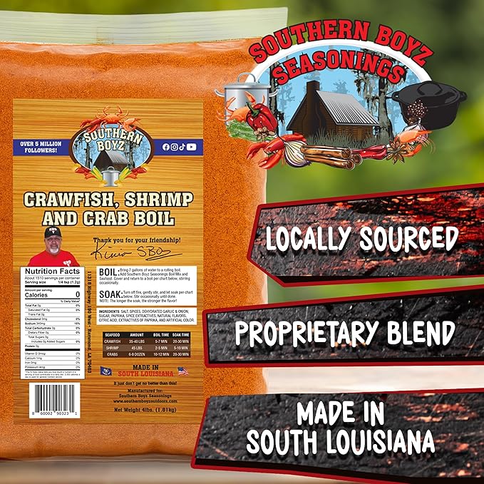 Southern Boyz Seasonings Cajun Seafood Boil, 4 Pound Bulk Sack (No MSG Blend - Seasons 35-40 Pounds Crawfish, 45 Pounds Shrimp or 6-8 Dozen Crabs)