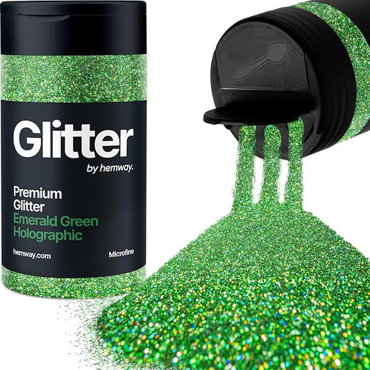 Hemway Premium Glitter Shaker - Emerald Green Holographic | 125g Microfine Metallic Flake Sequins for Resin & Epoxy Crafts | Craft Supplies for Tumblers, Festival, Art
