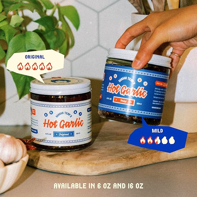 Mama Teav's Hot Garlic Chili Crisp - Spicy, Crunchy, Umami Chili Oil with Garlic & Cambodian Chilis - Vegan, Gluten-Free, All-Natural - Cold-Pressed Grapeseed Oil - 6oz Jar