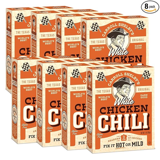Carroll Shelby's Original Texas Brand White Chicken Chili Kit 3oz Box (Pack of 8)