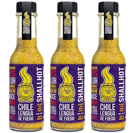 Chile Lengua de Fuego Shallhot Hot Sauce – 3 Bottles – Scotch Bonnet, Shallots, Garlic & Soy Sauce