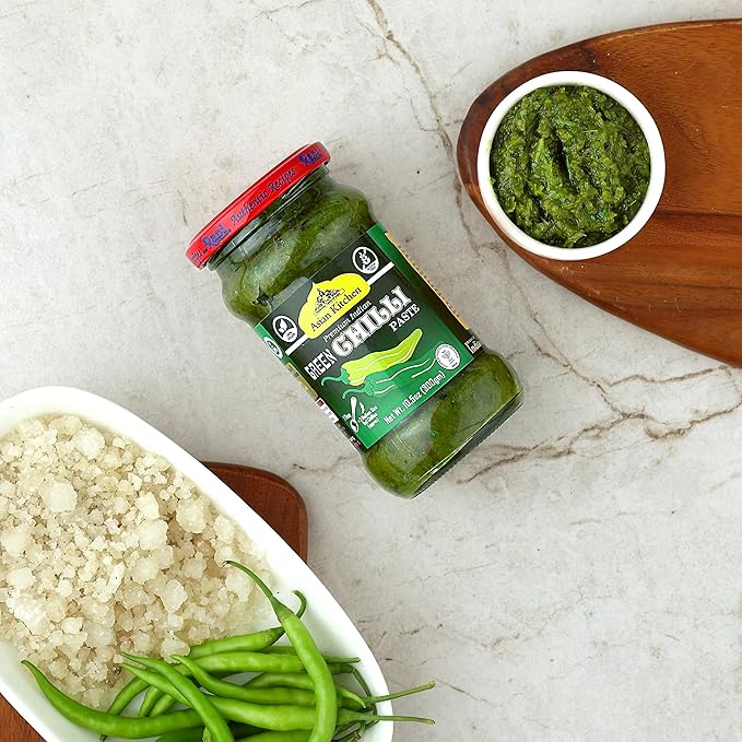 Asian Kitchen Green Chilli Cooking Paste 10.58oz (300g) Glass Jar ~ Vegan | Gluten Free | NON-GMO | No Colors | Indian Origin