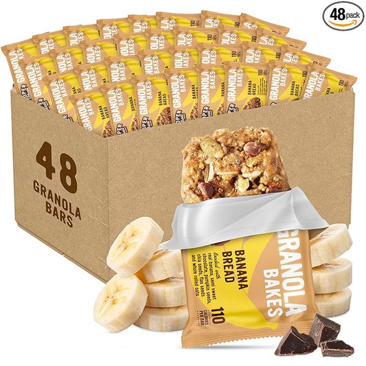 Cooper Street Banana Bread Granola Bakes (48 Count) ??Individually Wrapped Soft and Chewy Granola Bars Bulk ??Dairy, Soy, Peanut and Tree Nut Free - Perfect As Healthy Bulk Office or Classroom Snacks