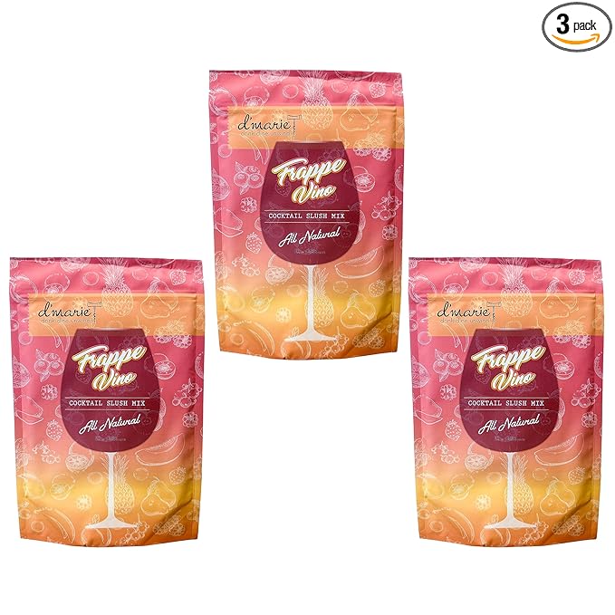 Frozen Cocktail Drink Mix - Each Bag Makes 10 Wine Slushies - Drink Powder Pouches for Alcohol- All Natural Low Sugar Mixer, No Blender Needed - Frapp챕 Vino, 3 Pack