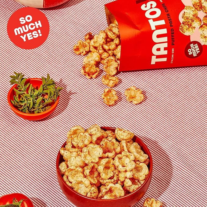 Tantos! Puffed Pasta Chips ??Healthy Pasta Snack by Top Chef Joe Sasto ??Plant-Based, Low Calorie, Crunchy Chips ??Variety Pack ??Marinara, Pesto, Cacio e Pepe, Classico ??Gourmet Bold Flavors (4 oz 6 Pack, Marinara)