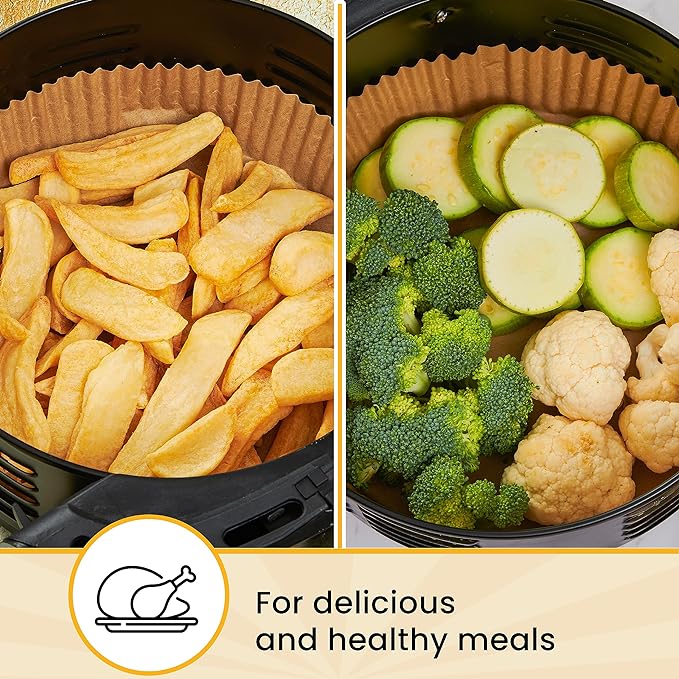 Air Fryer Liners for Ninja, 125 Pcs Round Disposable Airfryer Paper Liners ??Non-Stick and Oil Proof for Easy Cleanup, Great for Oven, Pans & Baking ??8 Inch for 5-8 qt Basket by Baker's Signature