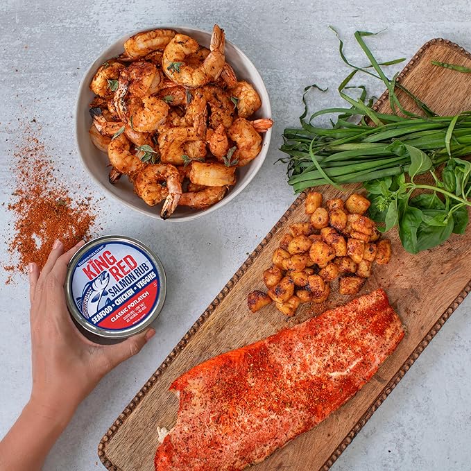 2-King Red Salmon Rub-Classic Potlatch Seasoning Dry Spice Blend-Fish Seafood-All Natural, Gluten Free, Low Salt, No MSG-Madison Park Foods, 3 oz Tin