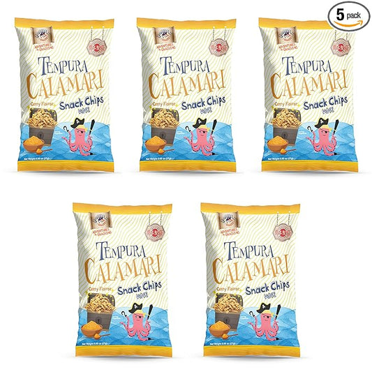 Swashbuckle Snacks Crispy Tempura Calamari Snack Chips Curry Flavor 0.95oz (27g) - 5pack, Made in Japan, Otsumami
