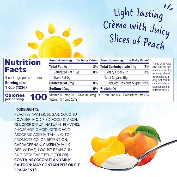 Dole Fruit Bowls Low Fat Peaches & Creme Parfait Snacks, 4.3oz 24 Total Cups, Gluten & Dairy Free, Bulk Lunch Snacks for Kids & Adults