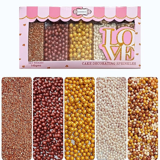 Confect Sprinkle Mix ??Edible Gold, Bronze & White Sugar Pearls with Copper Sparkling Sugar ?밎reat Gatsby Disco Ball- Elegant Cake, Cupcake & Cookie Decorating Sprinkles ?밮egan, Gluten-Free, Nut-Free, Soy-Free, Dairy-Free, Palm Oil-Free, Dye Free- 5 Oz