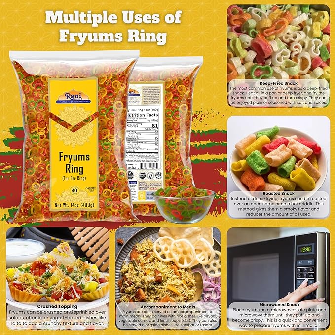 Rani Far Far / Fryums (Wheat & Tapioca Pellet) Ring Shape 14oz (400g) ~ Vegan, Kosher, Uncooked, Used to Make Papad, Bhungra / Chip Snack