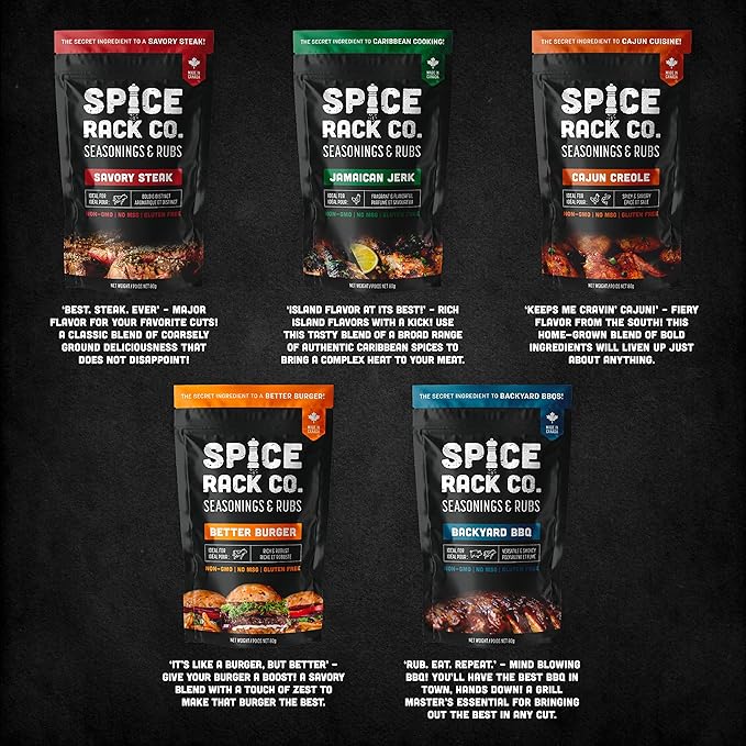 Spice Rack Co. BBQ Seasonings And Rubs - Smoking & Grilling Spices and Seasonings Sets, Grilling Accessories & Smoker Accessories, Birthday Gifts For Him, Mens Birthday Gifts For Men (5 Pack)