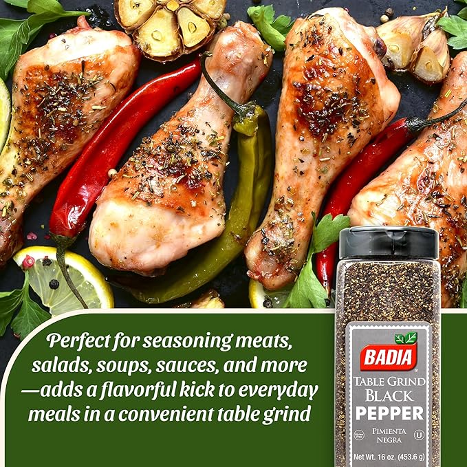 Badia Black Pepper Table Grind, 16 oz - Premium Seasoning for Cooking & Freshly Ground Flavor